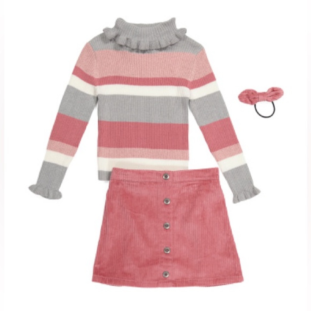 Tommy Bahama Girls 2pc Turtleneck Corduroy Skirt Set w/ Hair Bow